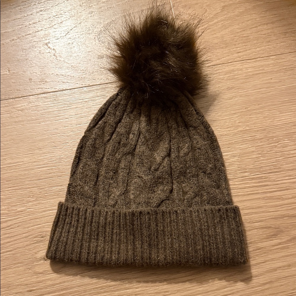 Express Brown Knit Wool Blend Winter Beanie with Pom Pom